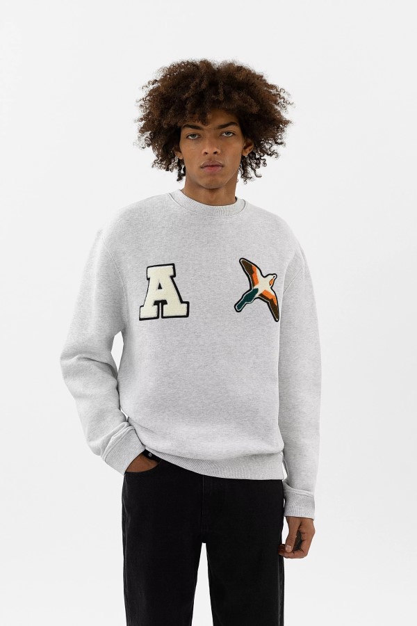 Arigato Varsity Bee Bird Sweatshirt Hellgrau Meliert