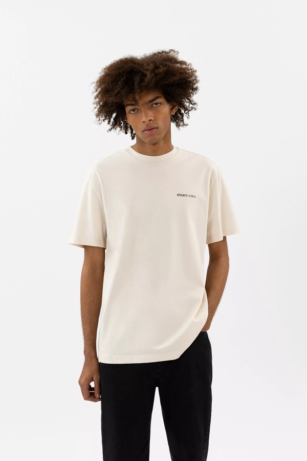 Axel Arigato Hellbeiges Monogramm-T-Shirt