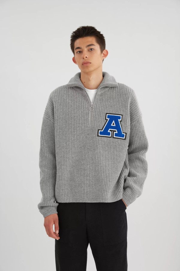 Axel Arigato Team Pullover Mit Halbem Reißverschluss Grau Meliert