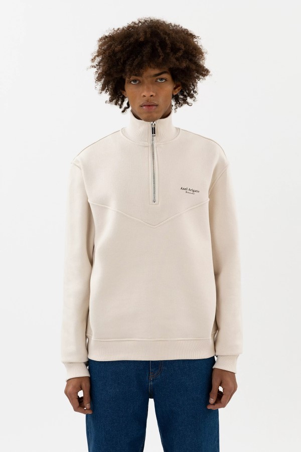 Axel Arigato Focus Sweatshirt Mit Halbem Reißverschluss, Hellbeige